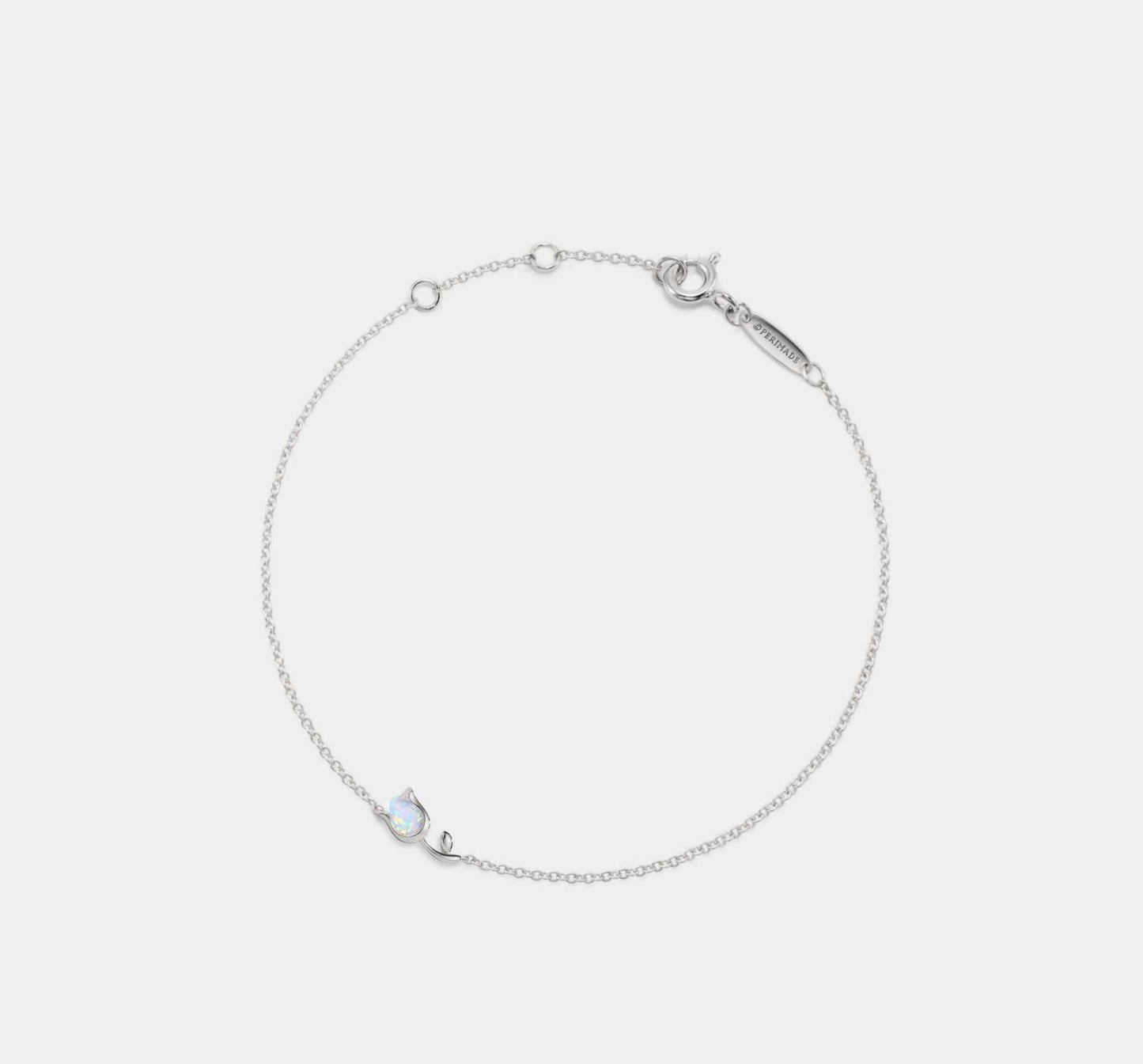 Tiny Opal Tulip Charm Bracelet in Silver