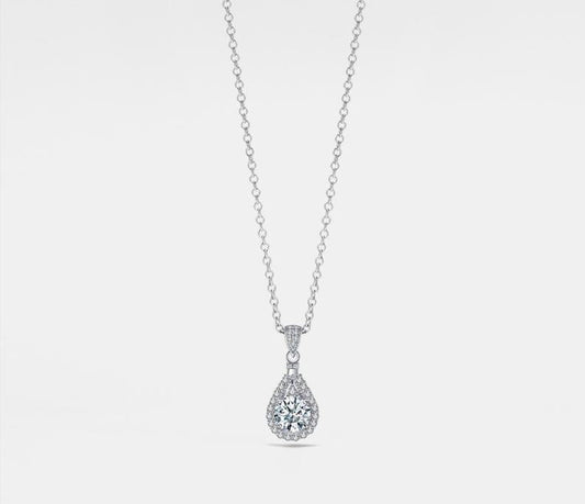 Teardrop Moissanite Halo Pendant Necklace