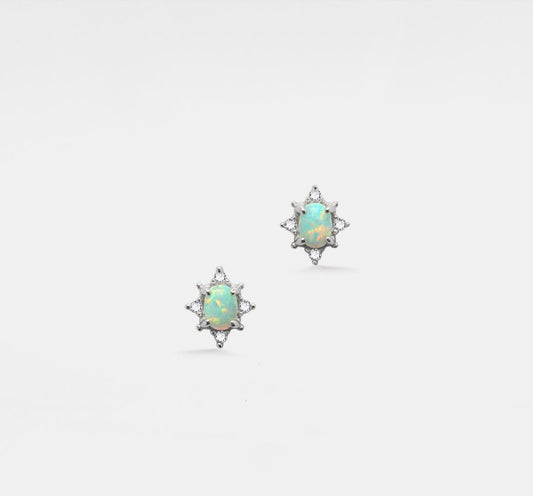 Dainty Opal Star Stud Earrings in Sterling Silver