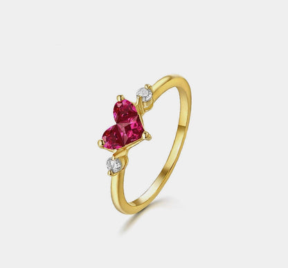 Ruby Heart Gold Stacking Ring