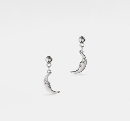 Crescent Moon Drop Earrings in Gold and Silver