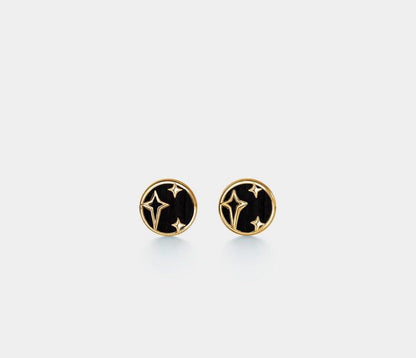 Black Agate Star Stud Earrings in Gold