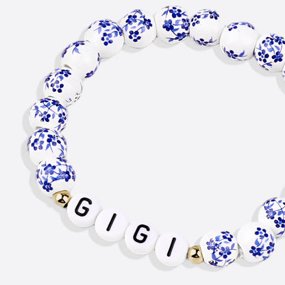 Customized Blue Porcelain Floral Beaded Bracelet