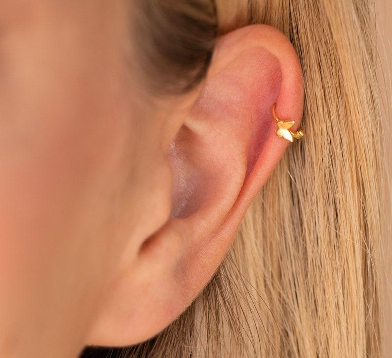 Dainty Gold Butterfly Hoop Earrings