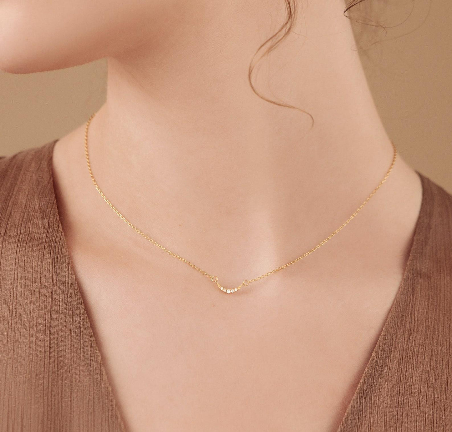 Crescent Moon Necklace in Gold and Silver