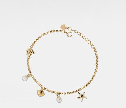 Seashell Starfish Charm Bracelet in Gold Plated Silver