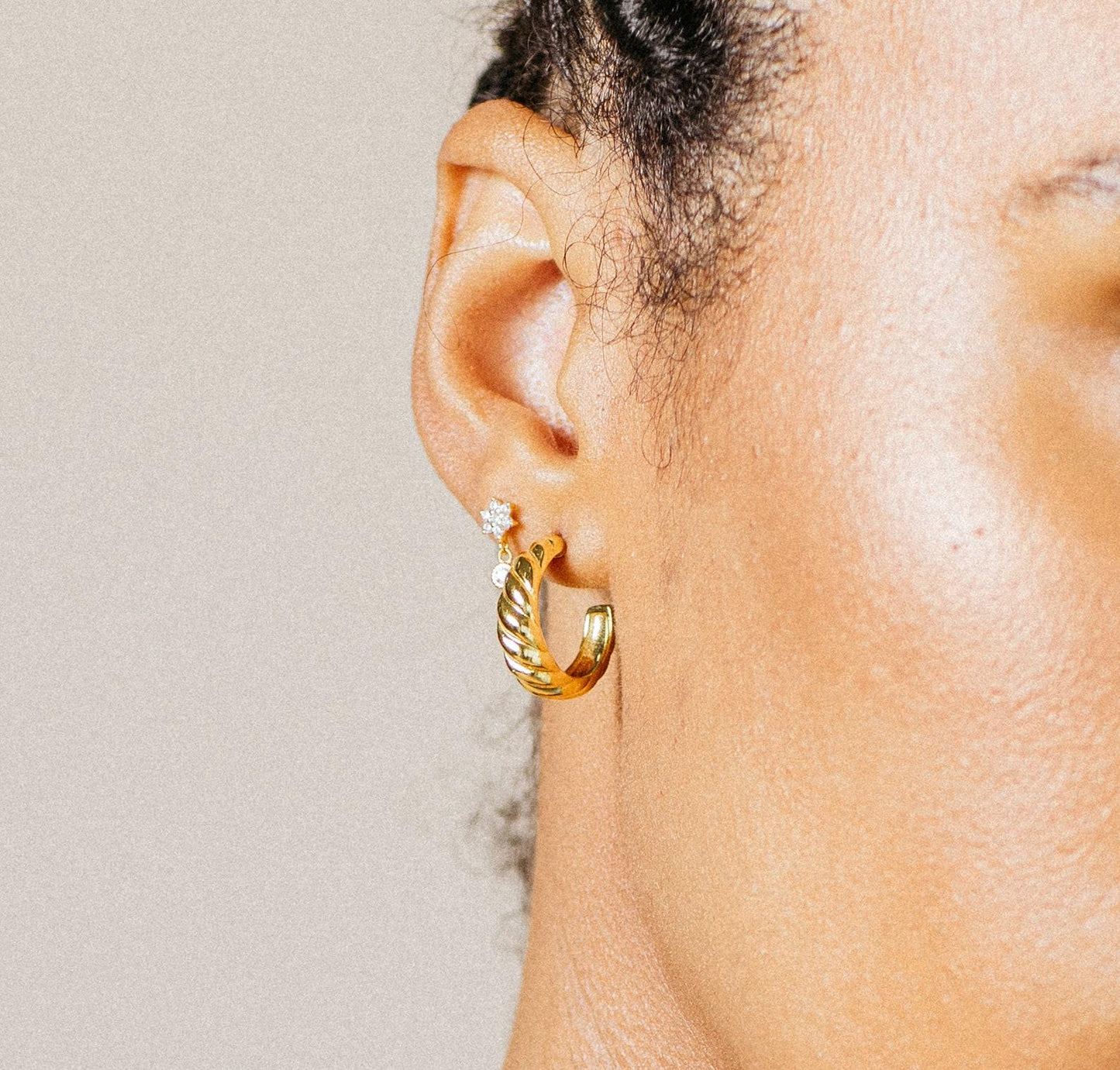 Gold Huggie Croissant Hoop Earrings