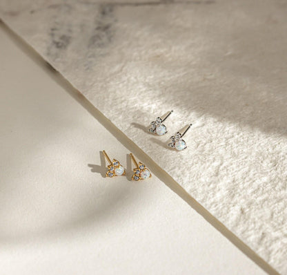 Dainty Opal and Diamond Earrings Set