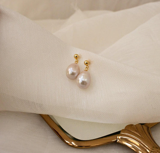 Large Minimalist Baroque Pearl Earrings