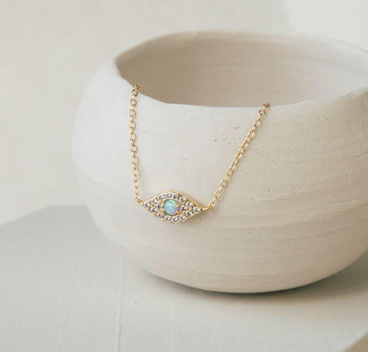 Gold and Sterling Silver Opal Eye Necklace