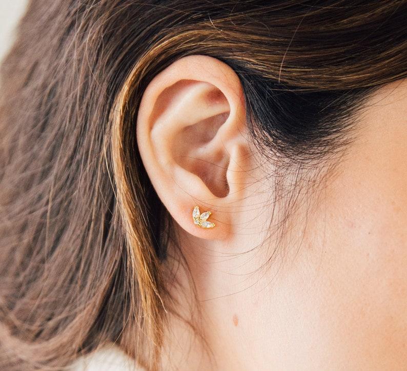 Dainty Diamond Petal Stud Earrings