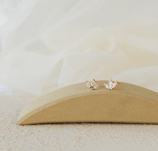 Dainty Diamond Petal Stud Earrings