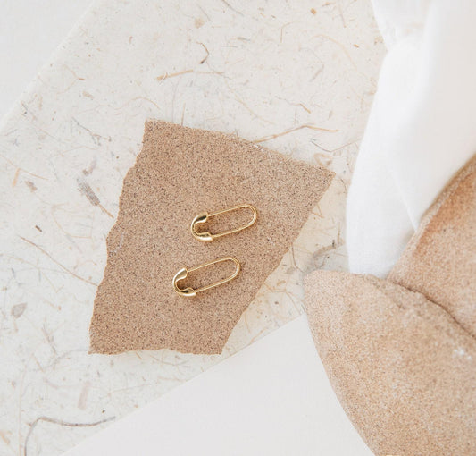 Minimal Gold Safety Pin Earrings