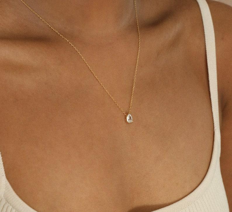 Teardrop Diamond Necklace Minimalist Design