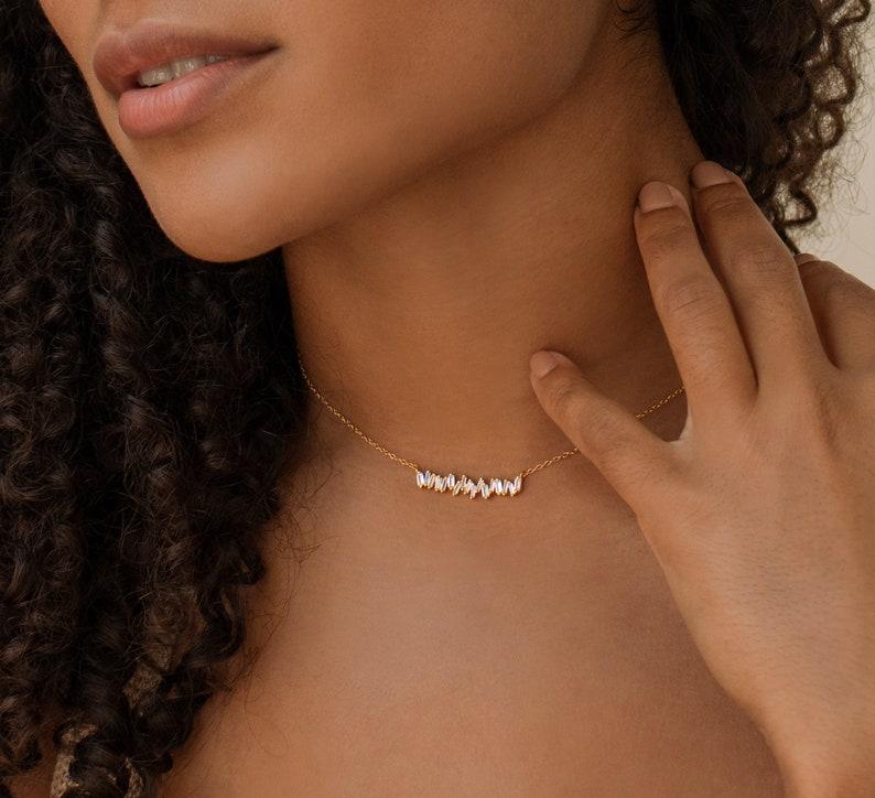 Personalized Baguette Diamond Minimalist Necklace