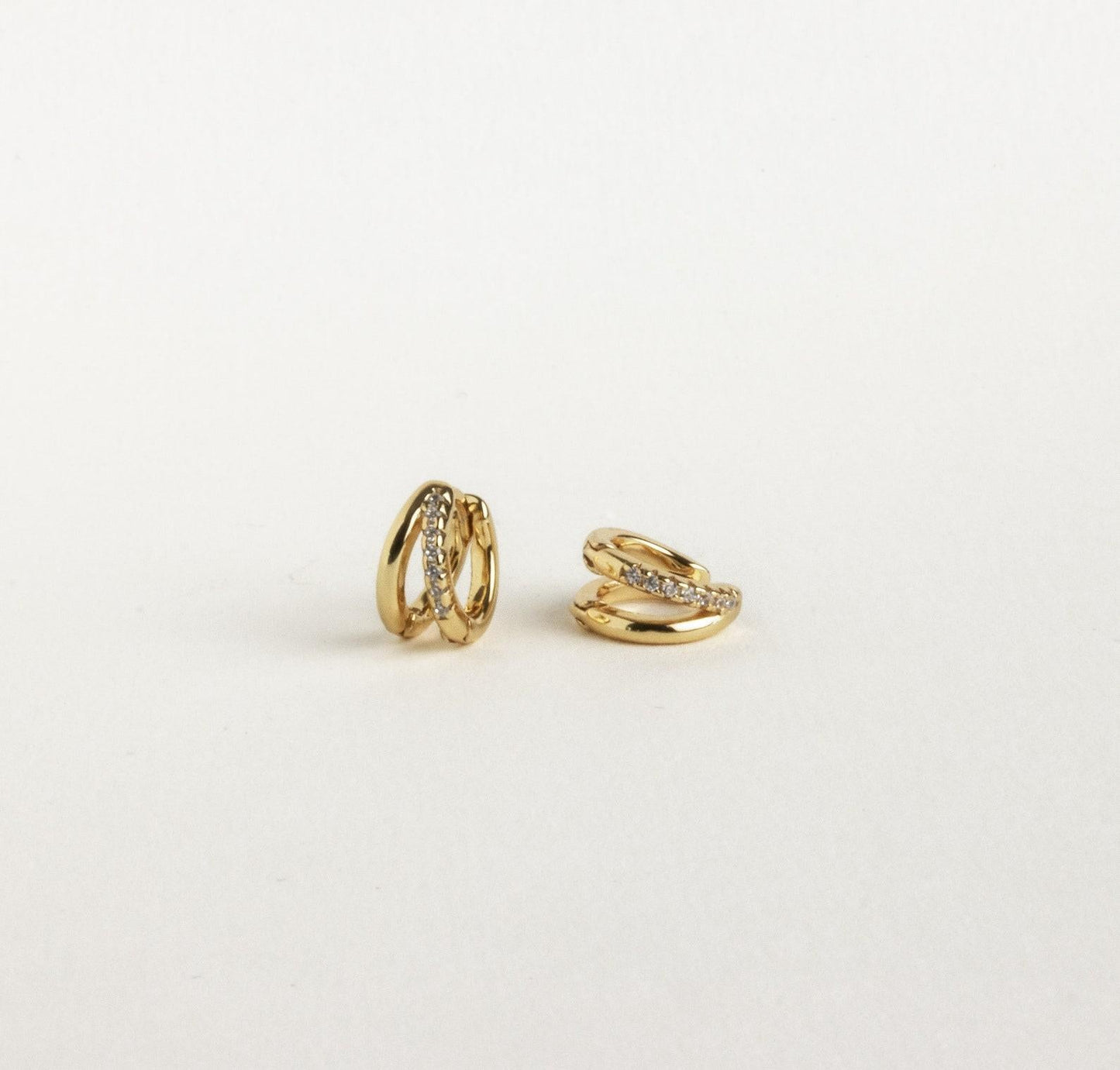 Gold Pave Double Hoop Huggie Earrings