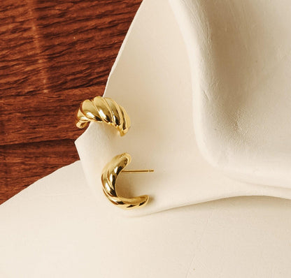 Gold Croissant Stud Earrings in Silver