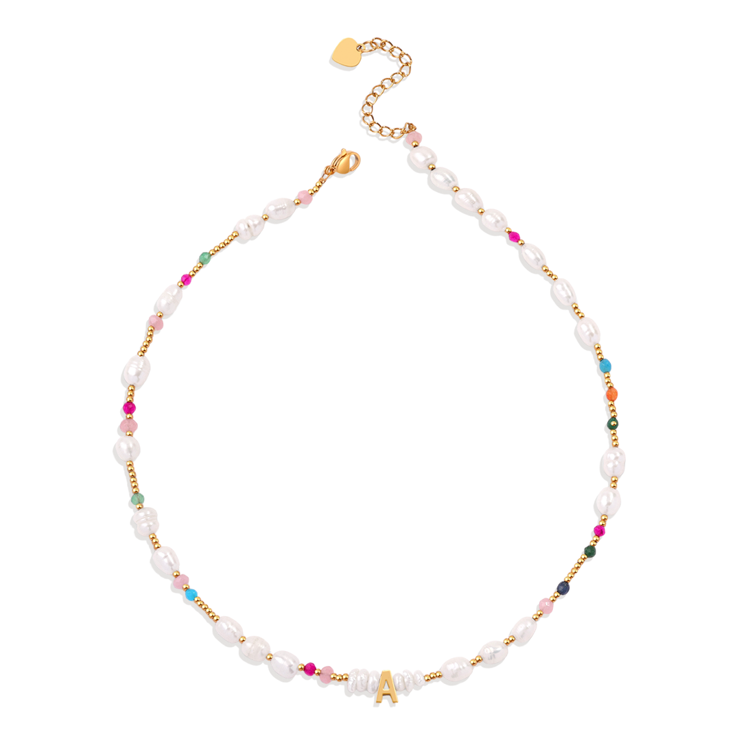 Personalized Gemstone Pearl Initial Necklace