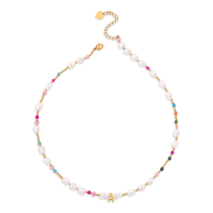 Personalized Gemstone Pearl Initial Necklace