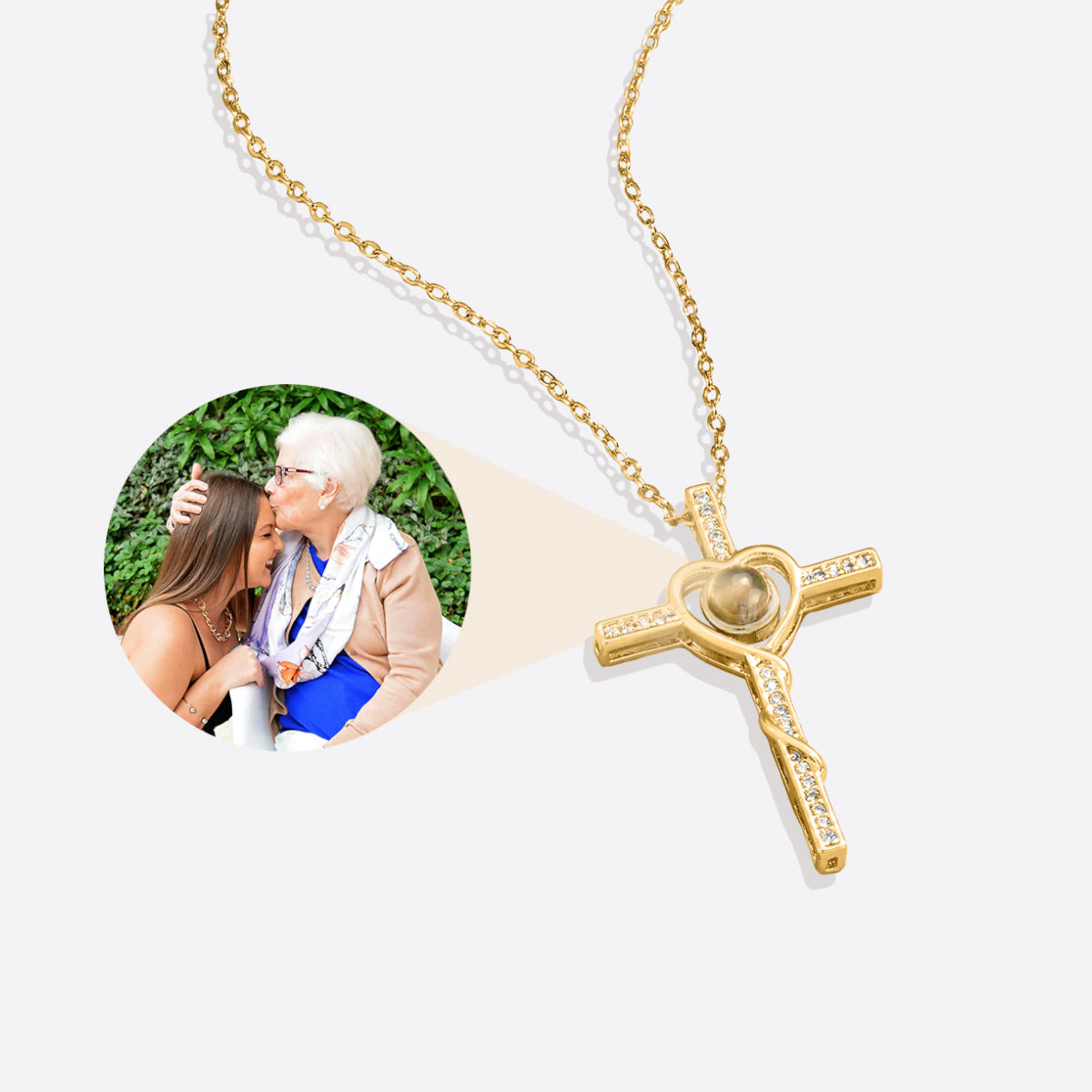 Personalized Heart Cross Photo Necklace