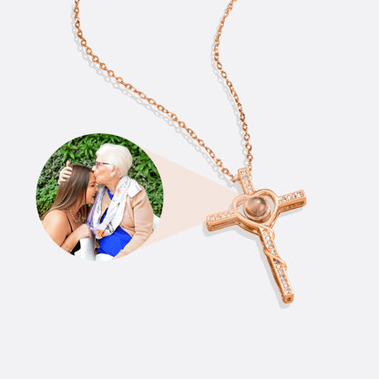 Personalized Heart Cross Photo Necklace