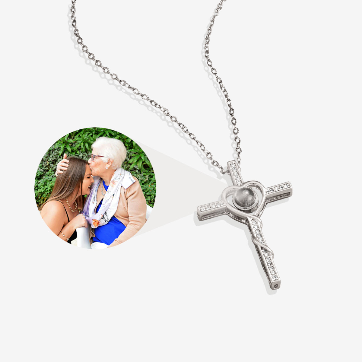 Personalized Heart Cross Photo Necklace