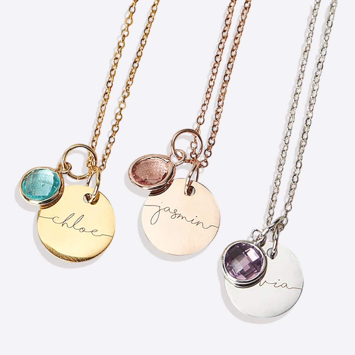 Personalized Birthstone Script Necklace