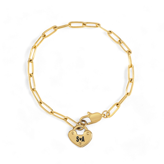 Personalized Heart Padlock Paperclip Bracelet