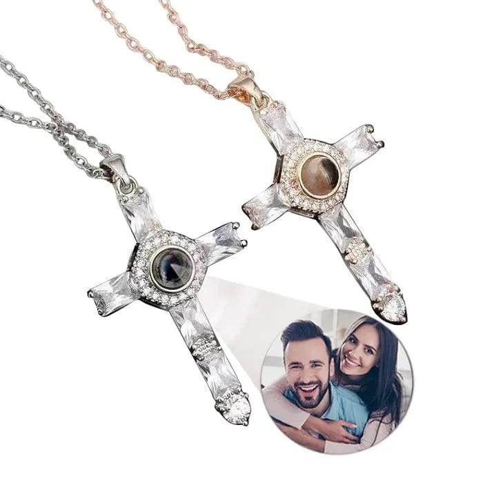 Custom Photo Projection Iced Cross Necklace