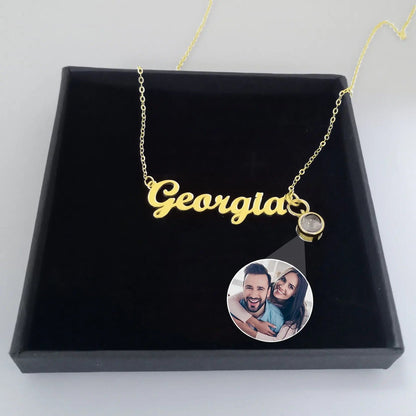 Custom Photo Projection Name with Zircon Gem Necklace