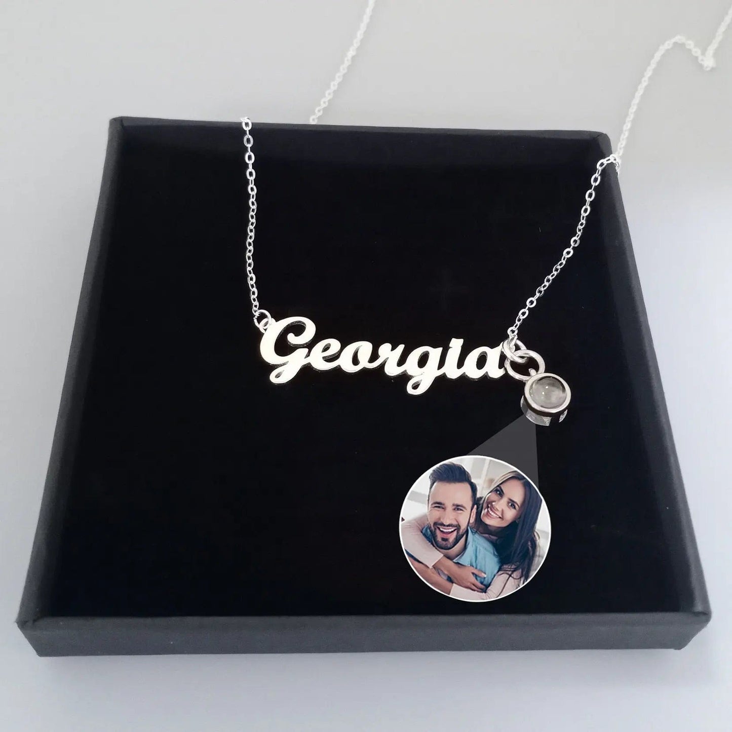 Custom Photo Projection Name with Zircon Gem Necklace