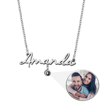 Custom Photo Projection Name Zircon Gem Necklace