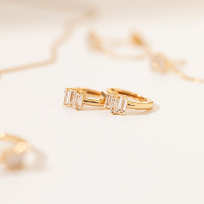 CZ Baguette Huggie Hoop Earrings