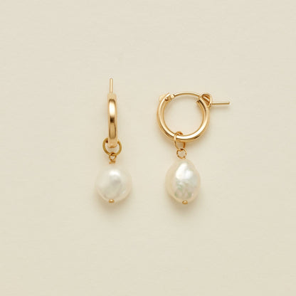 Pearl Drop Hoop Earrings