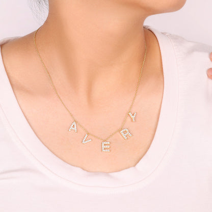 Personalized Pave Block Letter Necklace