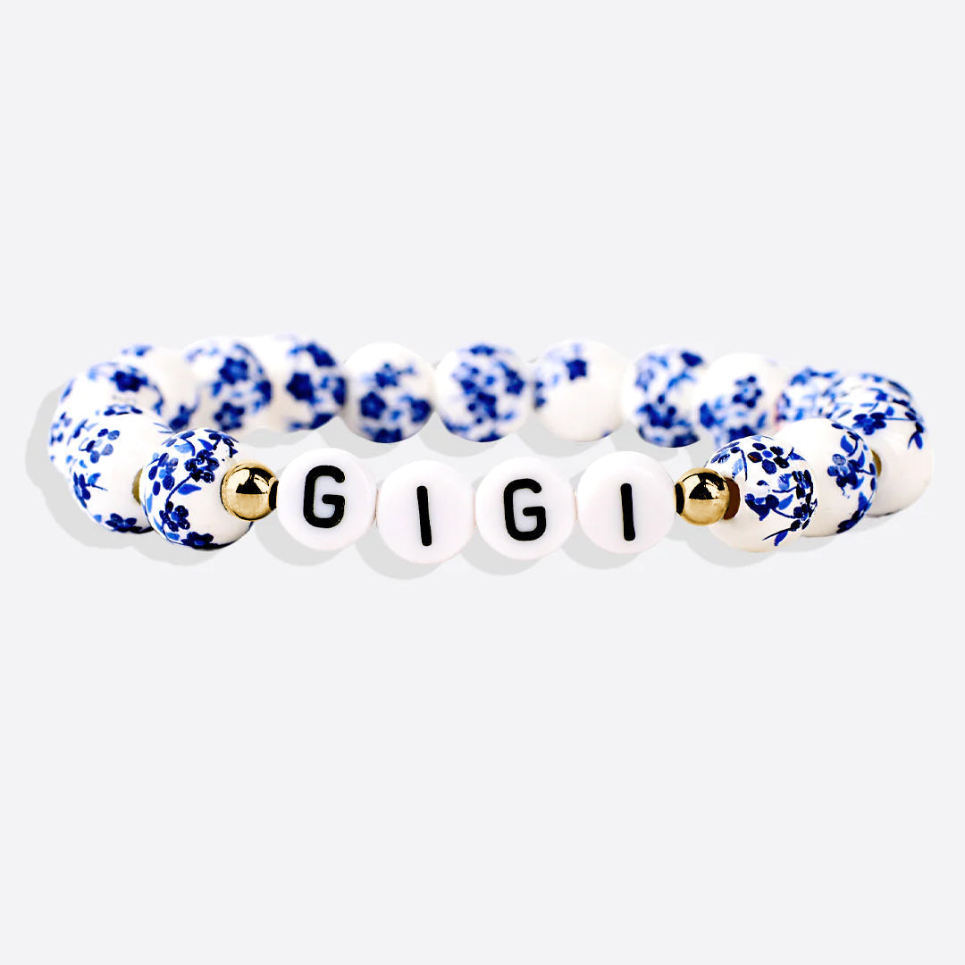 Customized Blue Porcelain Floral Beaded Bracelet