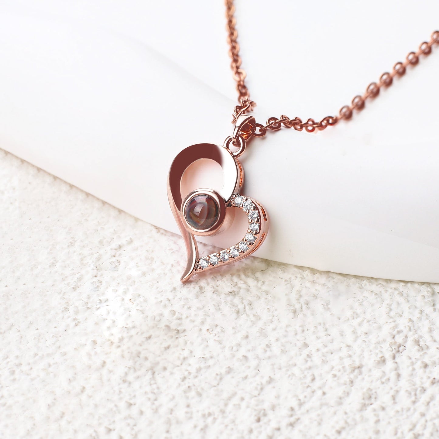 Personalized Half Pave Heart Necklace