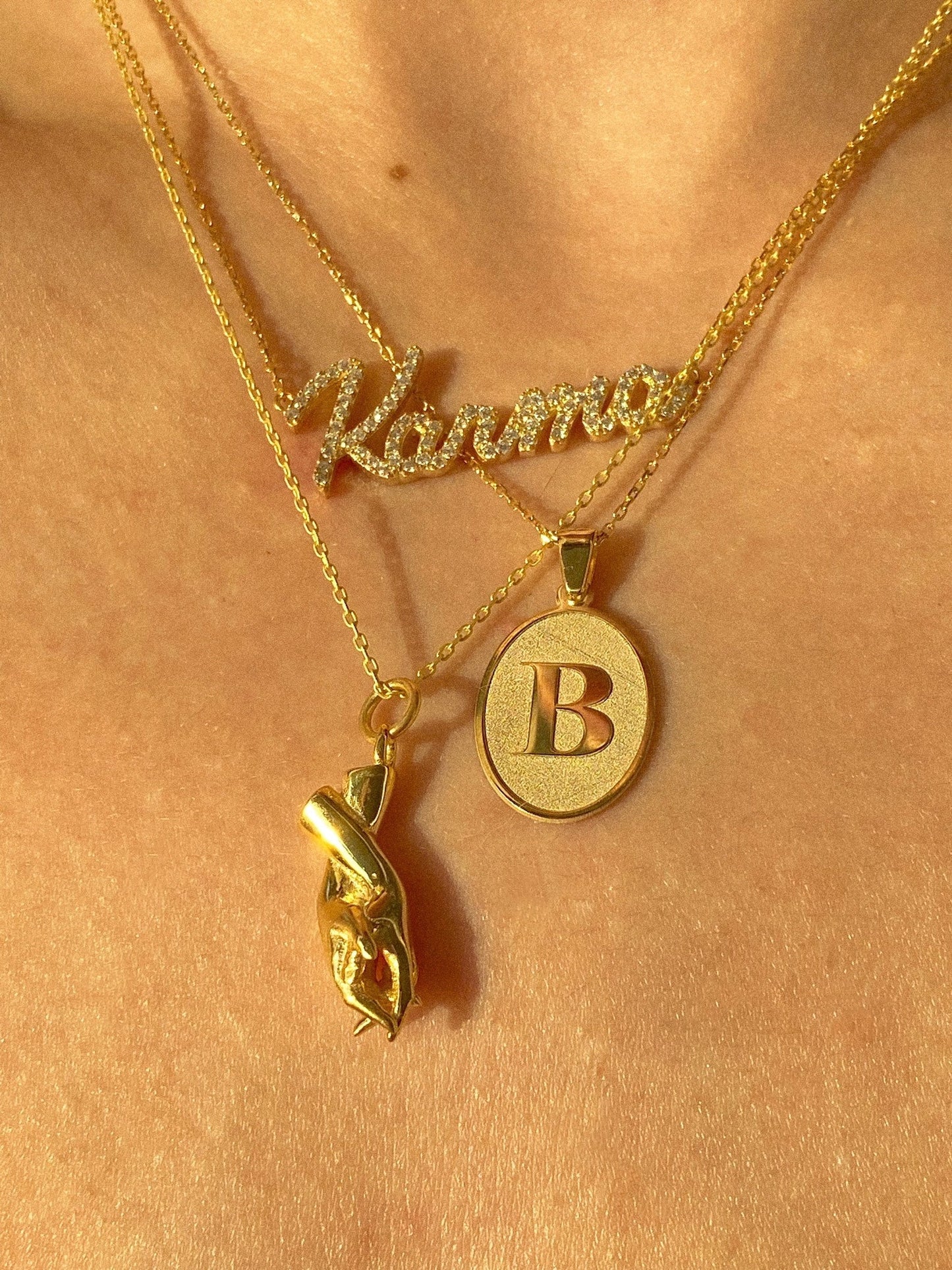 Personalized 14K Gold Crystal Name Necklace