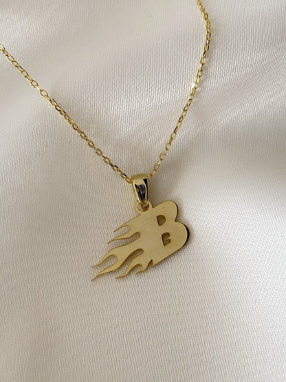 Personalized Flame Initial Necklace in Gold