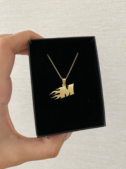 Personalized Flame Initial Necklace in Gold