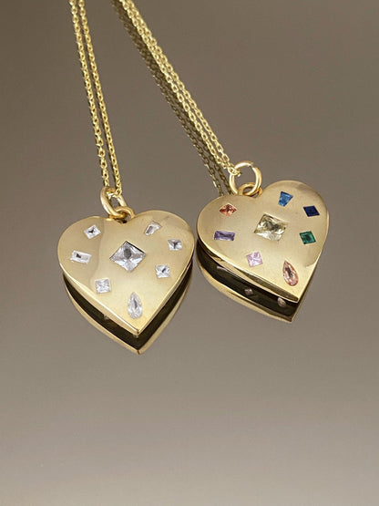 Crystal Heart Necklace in 14k Gold and Silver