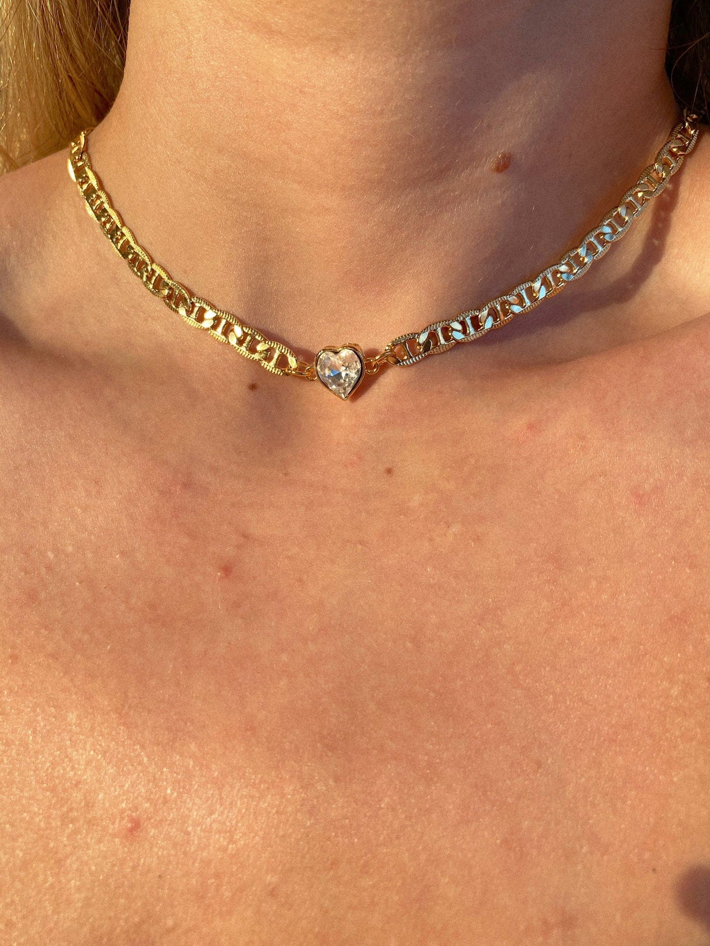 14k Gold Diamond Heart Choker Necklace