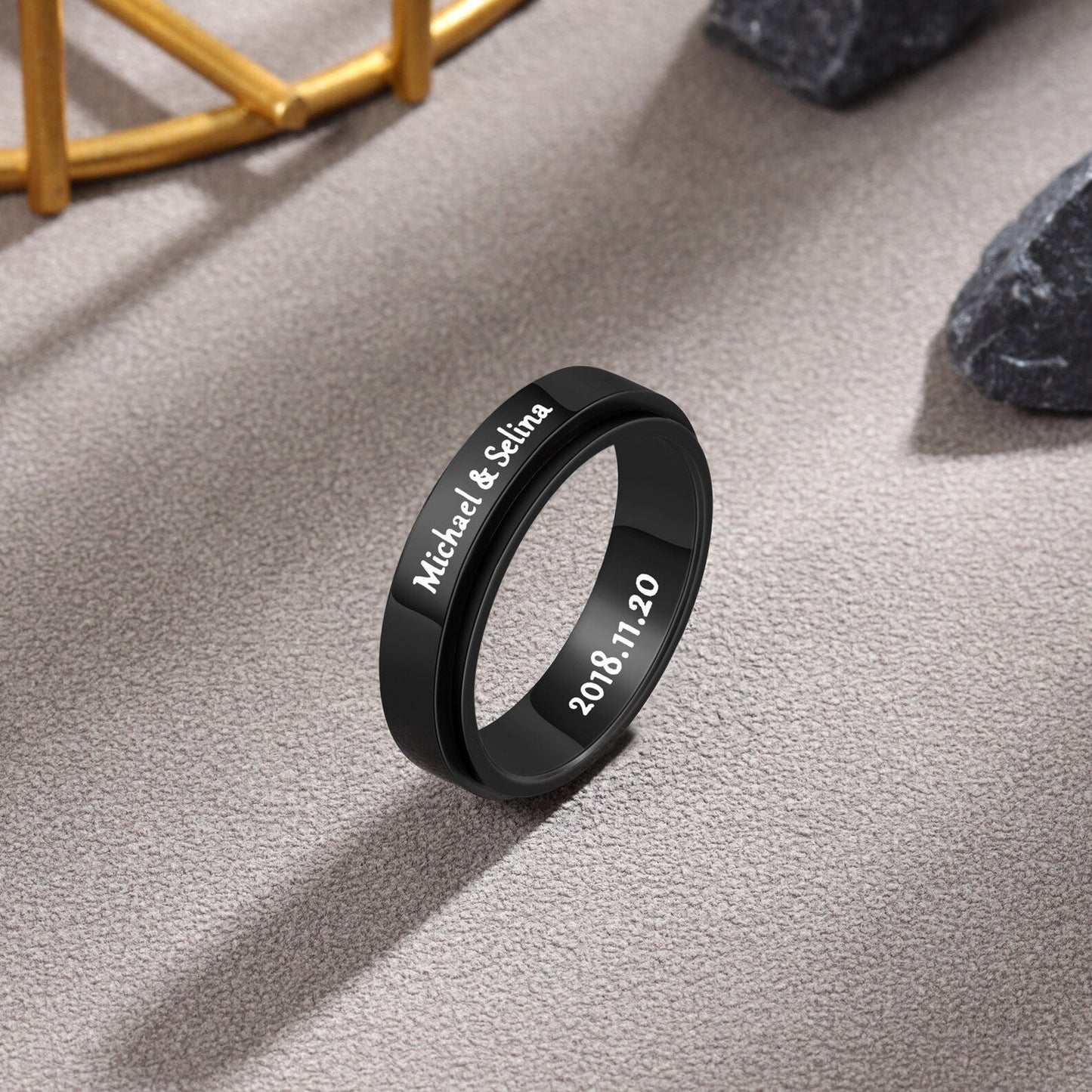 Personalized Titanium Steel Spinner Ring