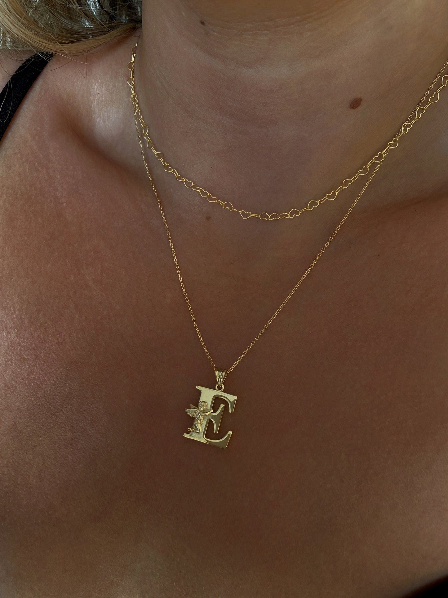 Personalized Gold Angel Initial Necklace