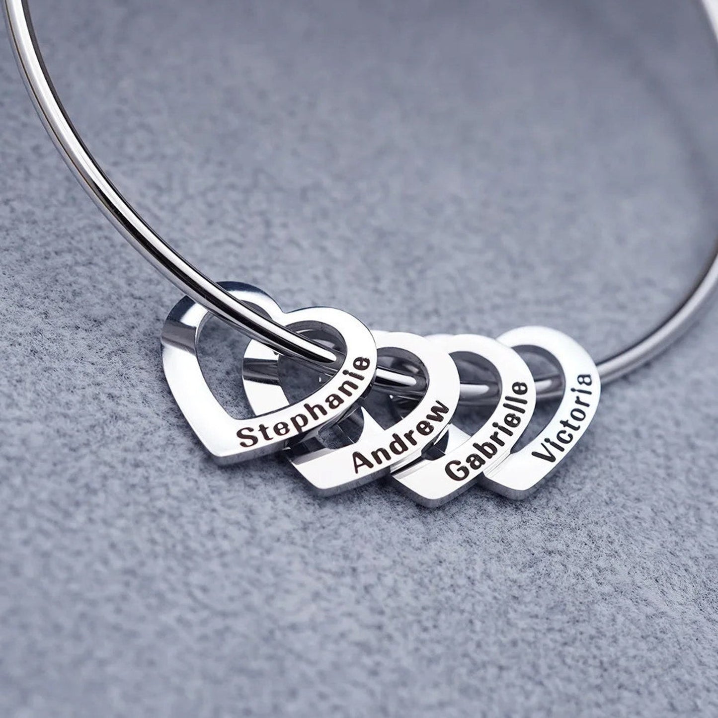 Personalized Name Bangle with Hearts