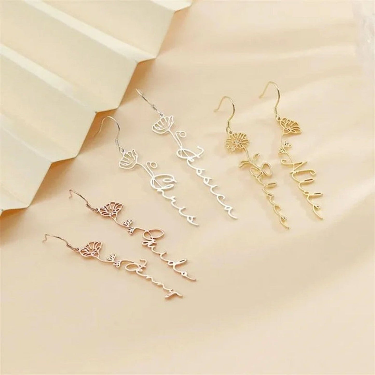 Personalized Dangling Birth Flower Earrings