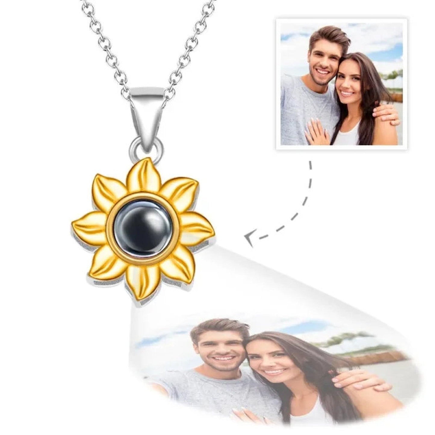 Personalized Sunflower Photo Pendant Necklace