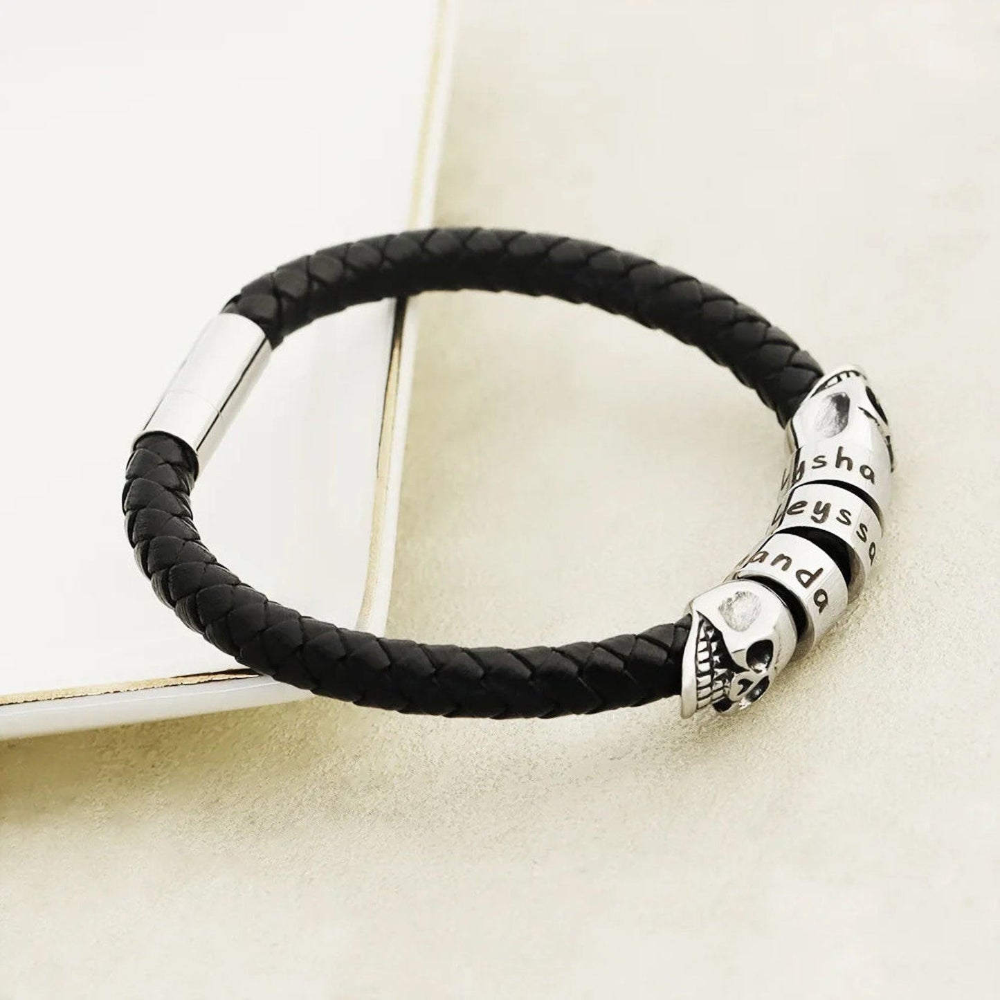 Personalized Black Braided Leather Bracelet