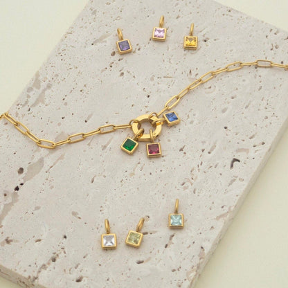 Custom Birthstone Initial Necklace in Gold