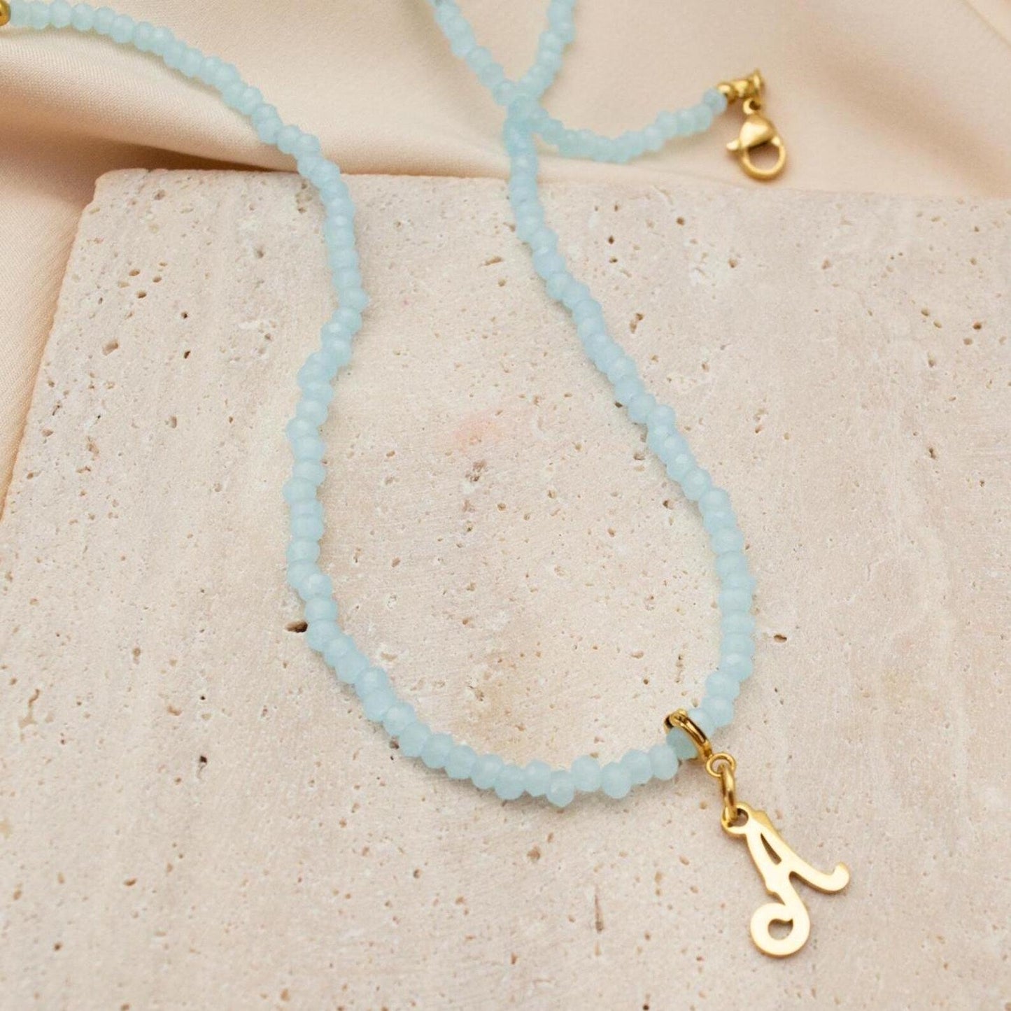 Gold Beaded Initial Choker Necklace